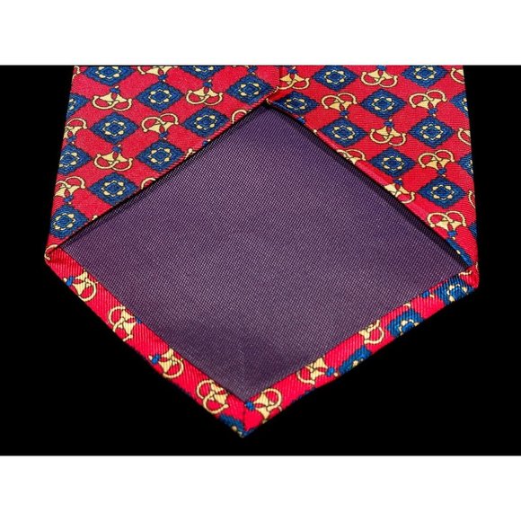 Tom James Red Yellow Geometric 100% Silk Men's Designer Tie - Picture 4 of 5